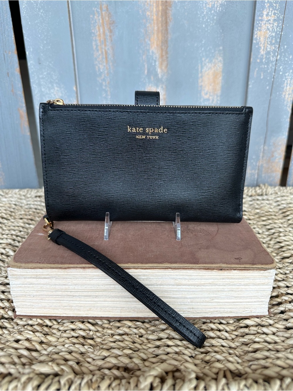 Kate Spade Morgan Phone Saffiano Leather Wallet Wristlet Black Pink